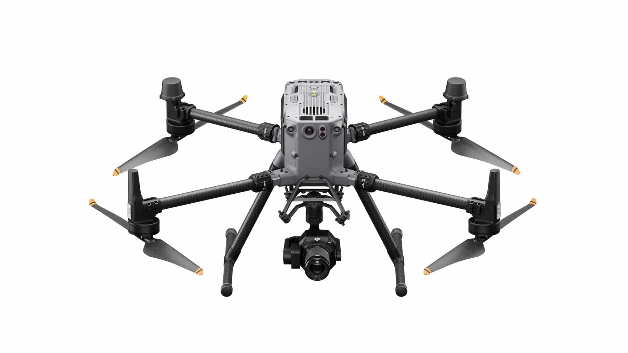 Head-on view of the DJI Matrice 350 RTK fitted with the Zenmuse P1 camera.