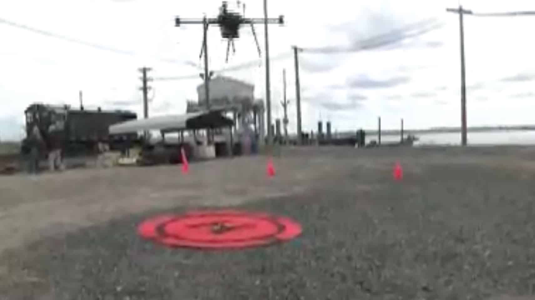 Delivery drone prepared for the Port Authority test flight across the Hudson River.