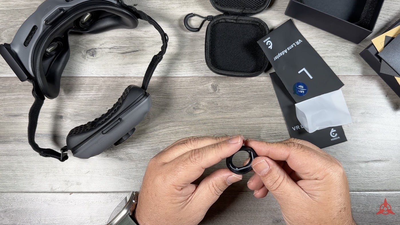 The new prescription lens seated in the goggles housing.