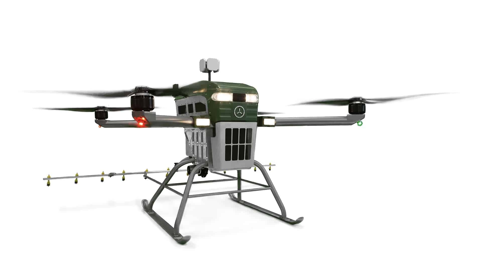 Guardian Agriculture SC1 spray drone render with its boom and tall landing legs.