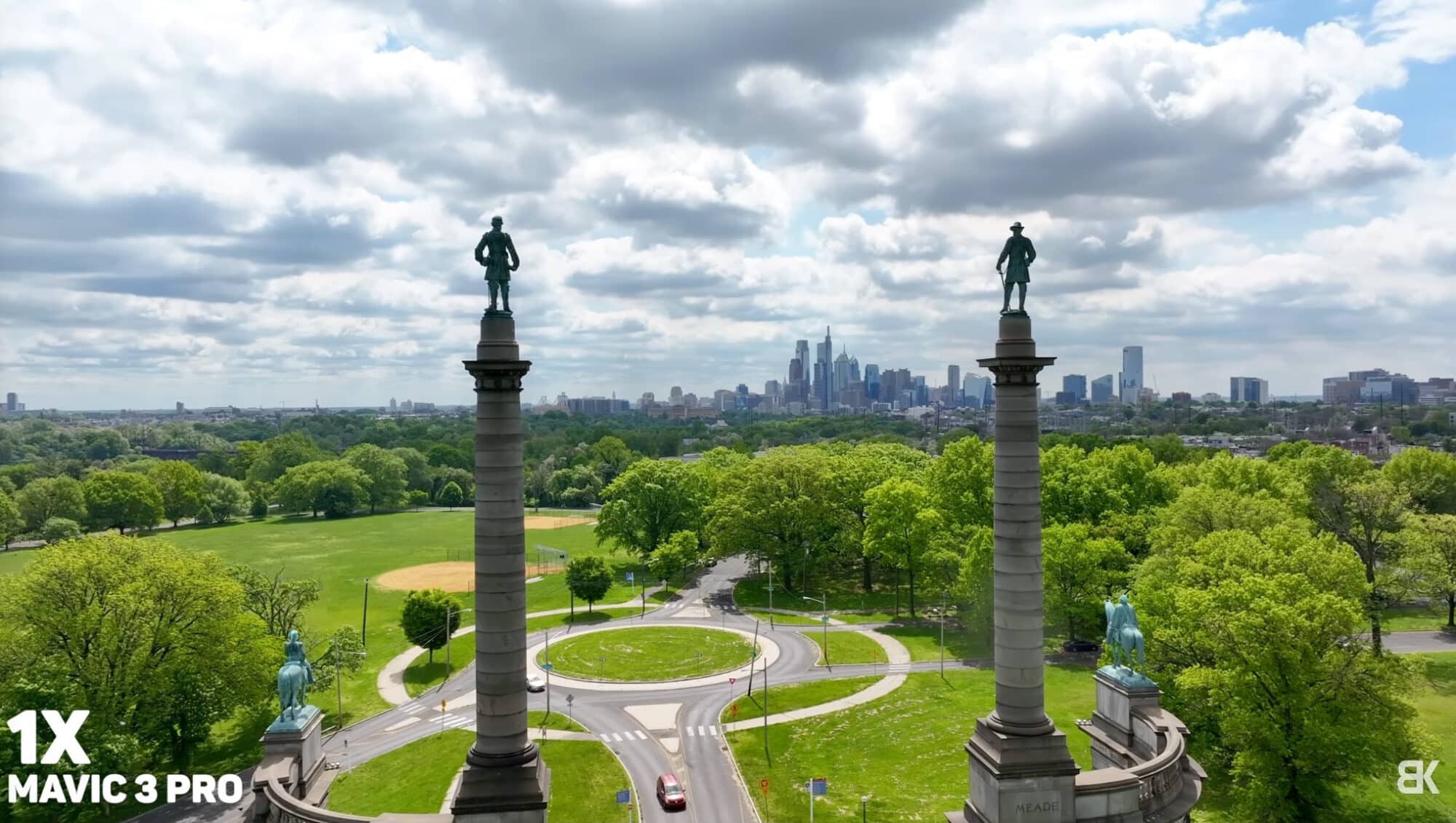Philadelphia skyline photographed from outside the city with the Mavic 3 Pro.