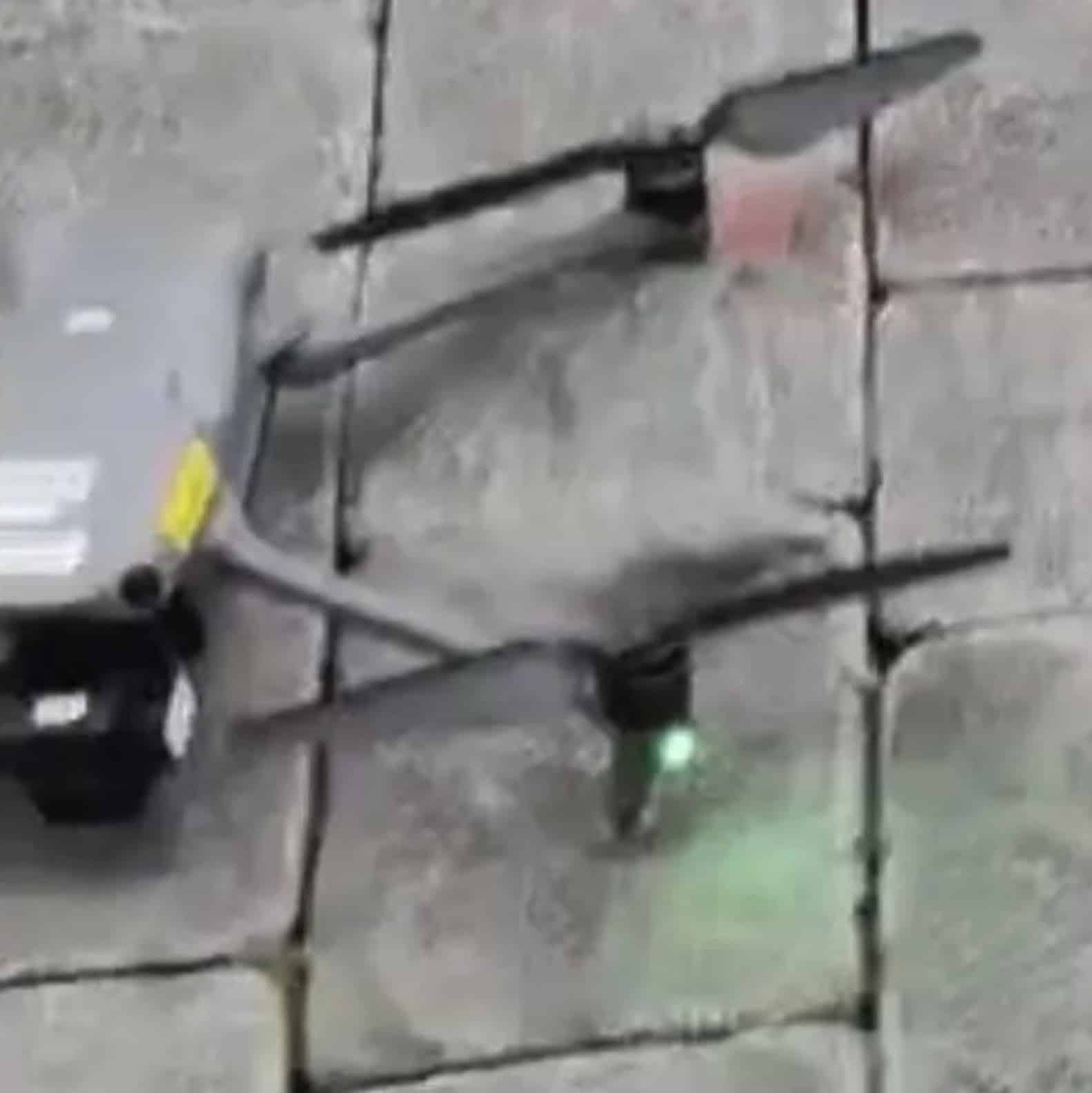 Leaked side view of the DJI Air 3 with fisheye obstacle avoidance sensors on each corner.