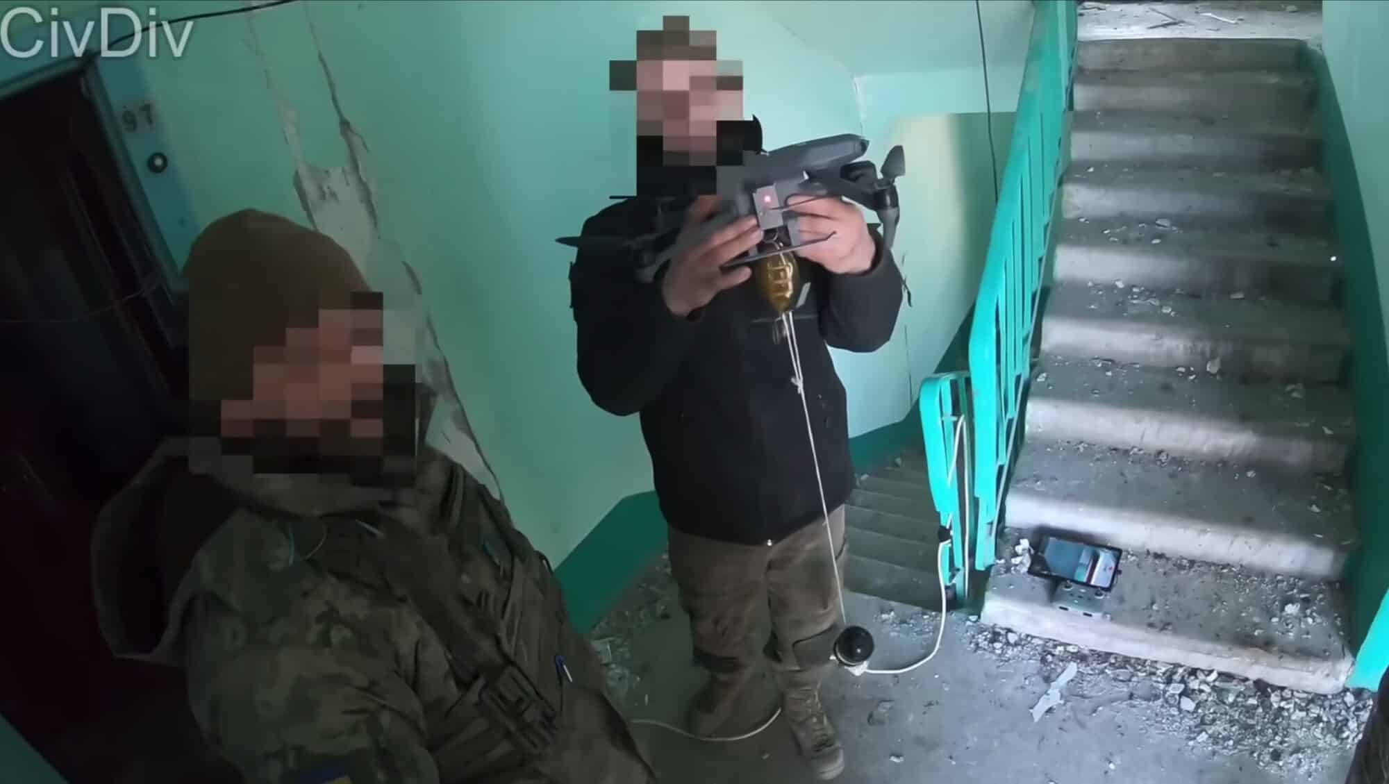 Video still from the Ukrainian drone mission flown with modified DJI Mavic 3 drones.