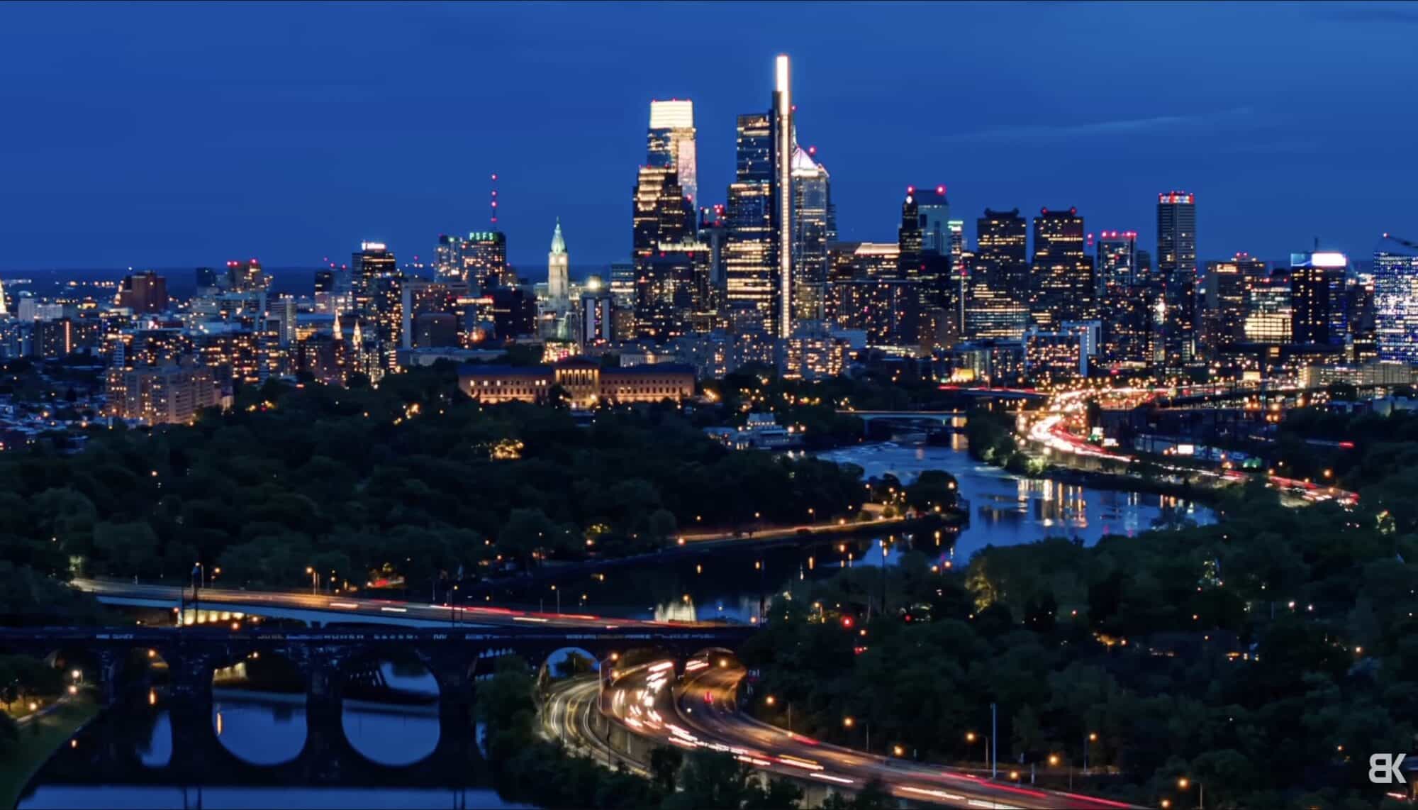 Hyperlapse over Philadelphia shot with the Mavic 3 Pro 3x medium tele camera.
