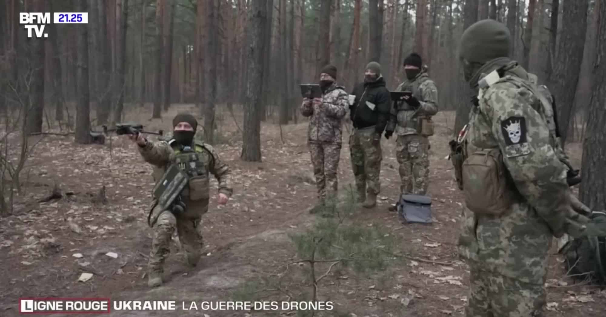 Ukrainian drone crew operating a DJI Mavic 3 near the Donbas front line.