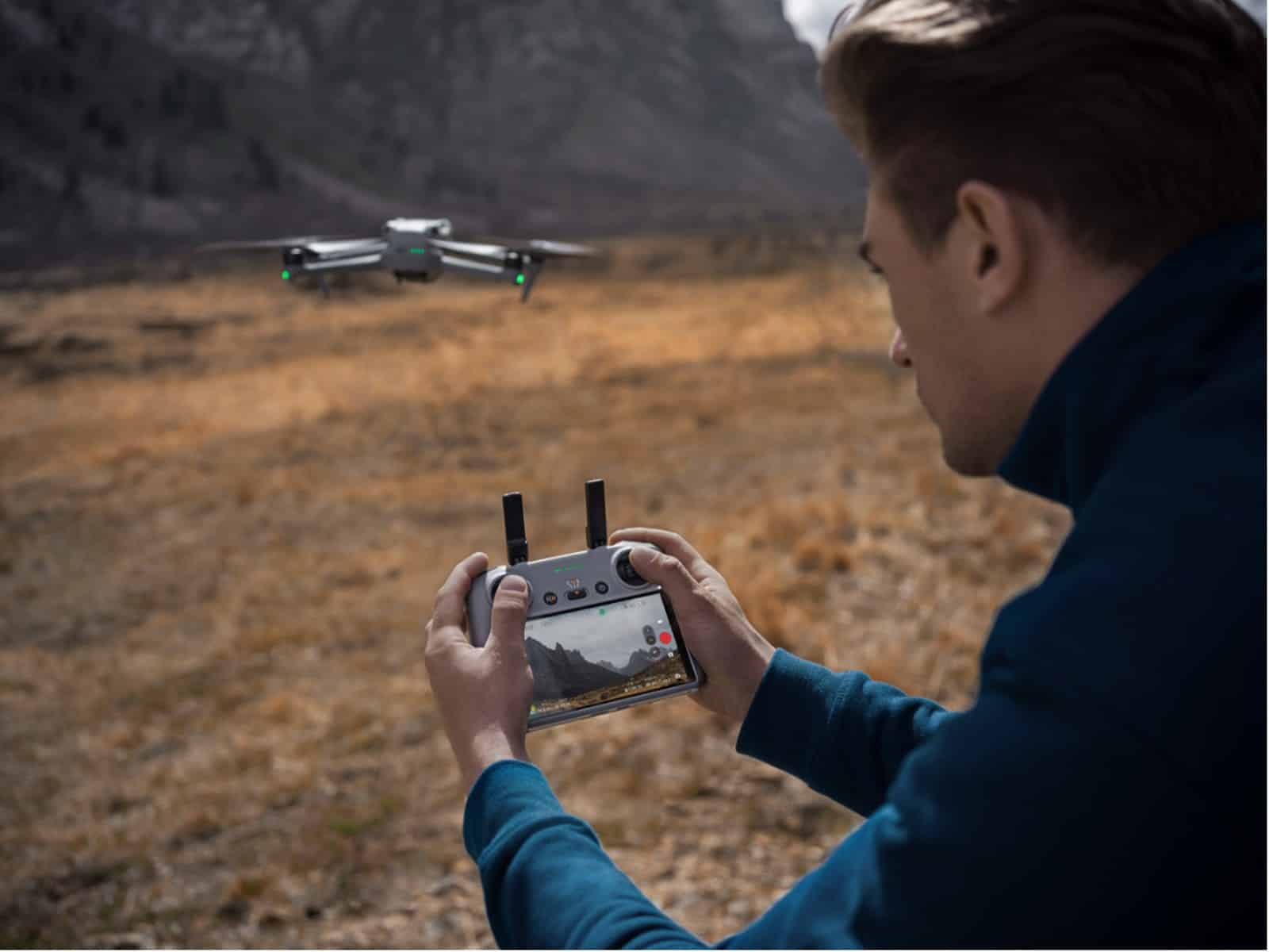 The DJI RC 2 screen showing the Air 3 O4 video transmission live feed.