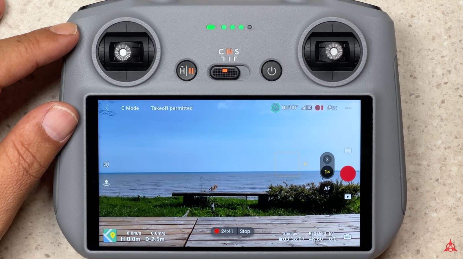 DJI RC2 status LED showing the controller is not yet linked to the drone.