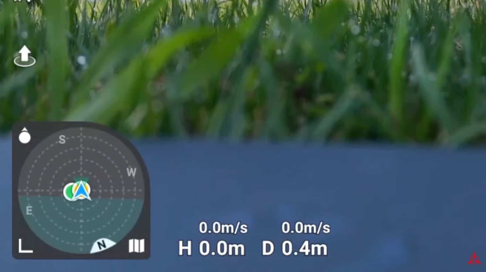 Compass display in DJI Fly with the drone, controller and home point overlapping.