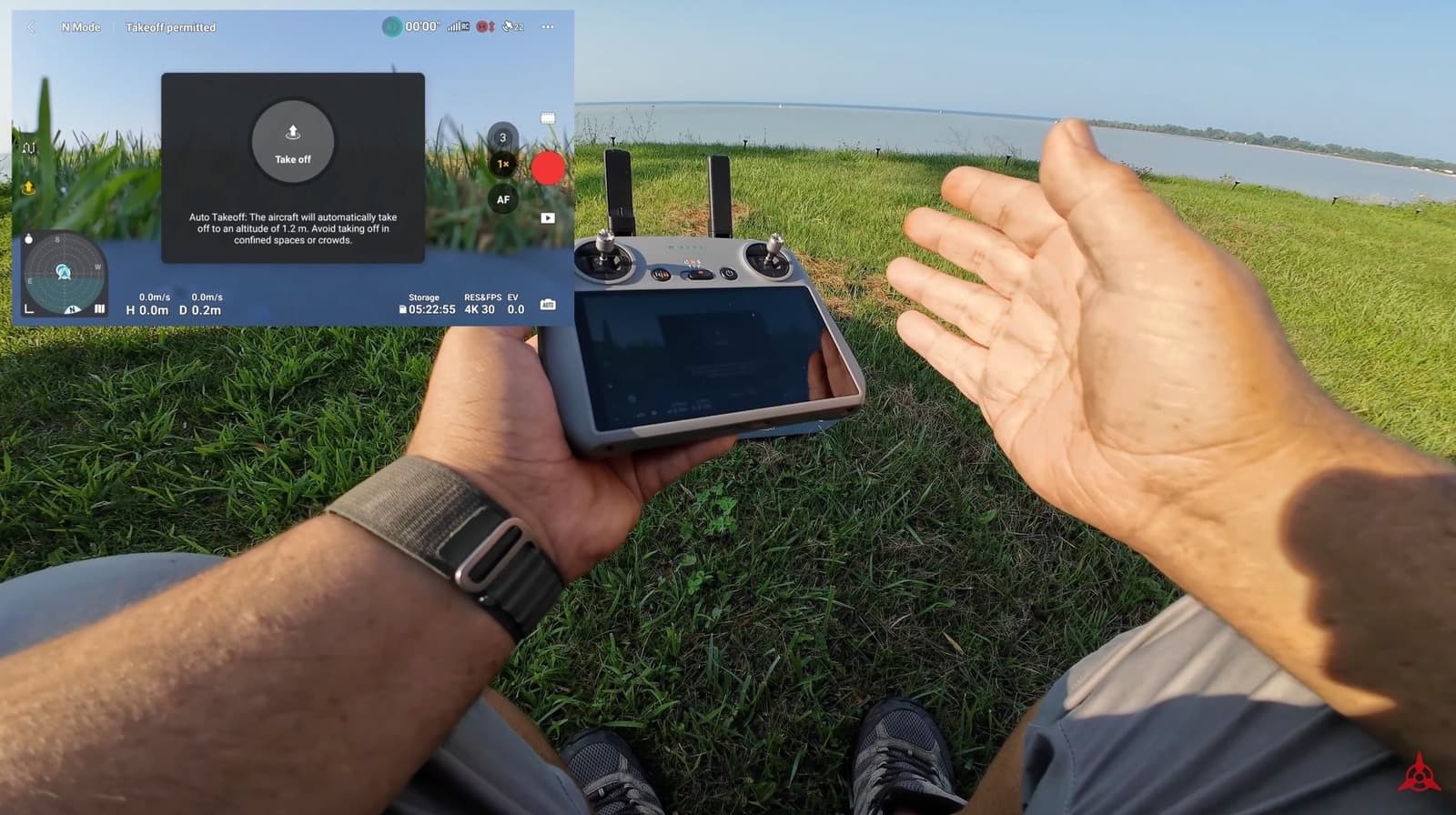 Automatic takeoff button in DJI Fly used to lift the DJI Air 3 off the pad.
