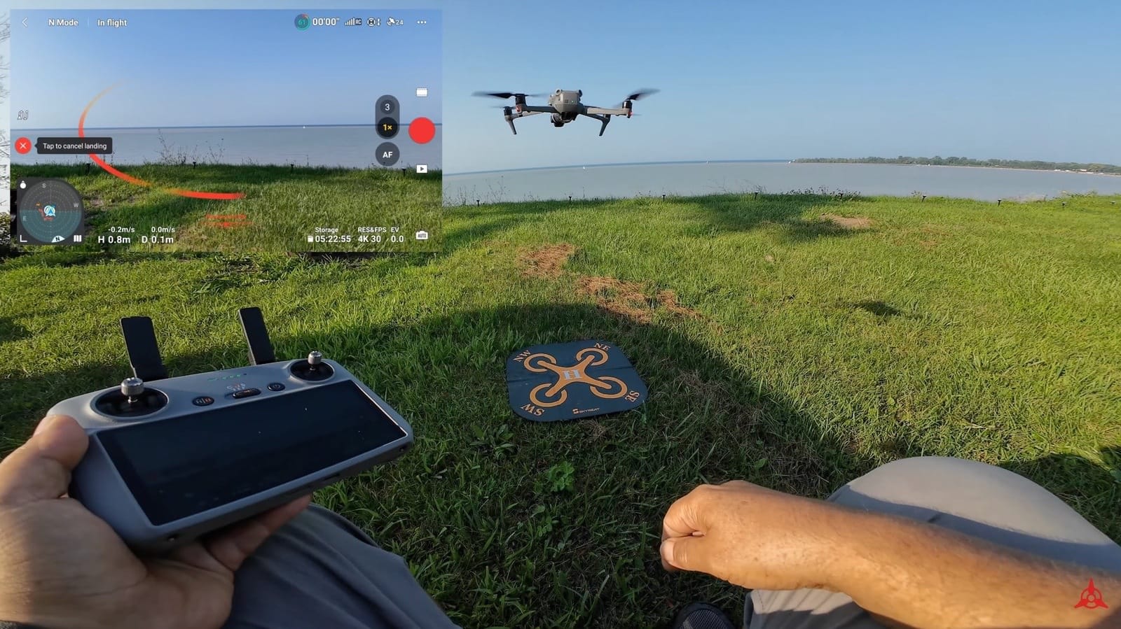 DJI Air 3 hovering in front of the pilot for the stick command demonstration.