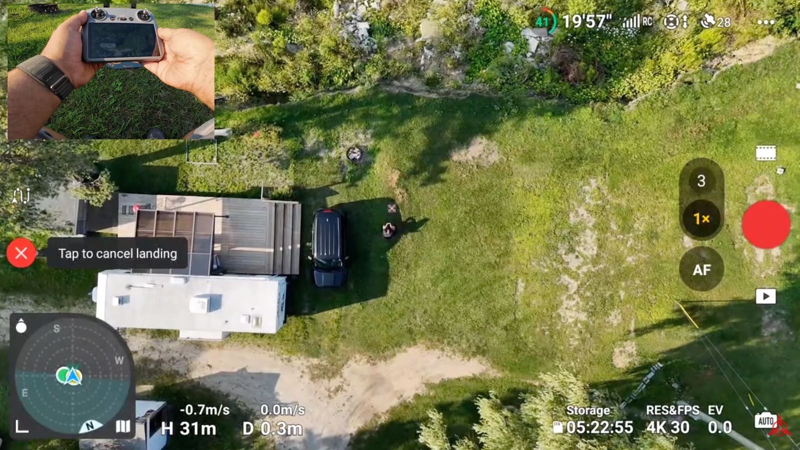 DJI Air 3 flown roughly 810 feet (247 meters) out before testing Precision Landing.