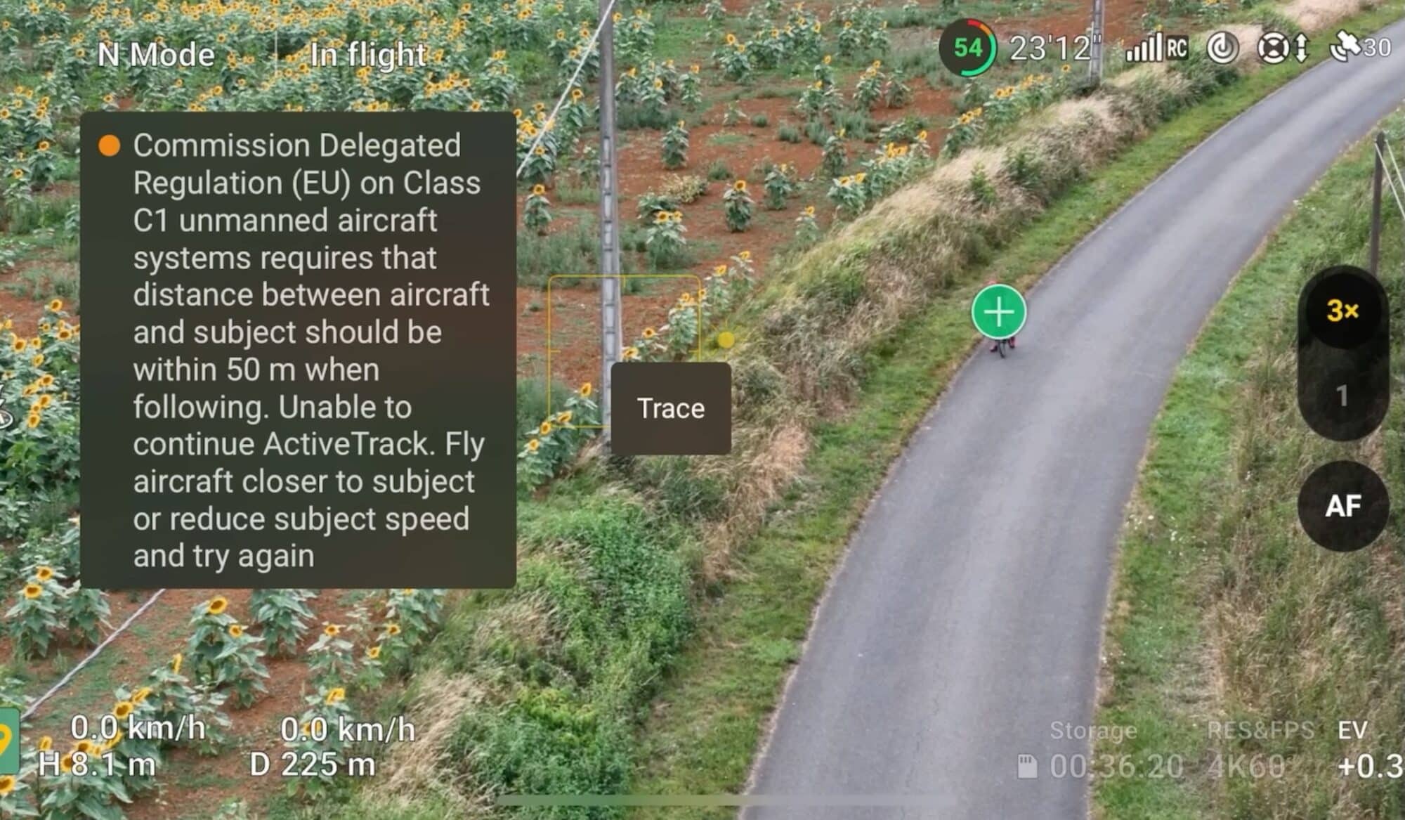 The Air 3 tracking at distance, capped in Europe at 164 feet (50 meters).