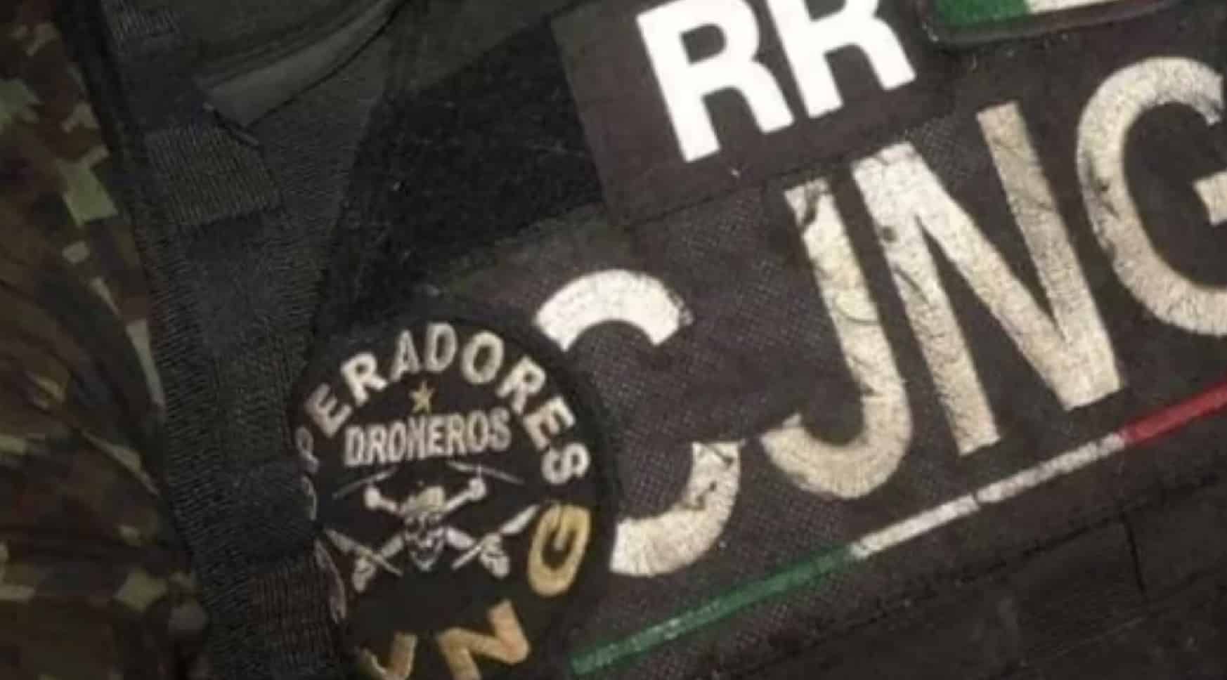 The Operadores Droneros patch worn by the cartel unit, showing a quadcopter and skull.