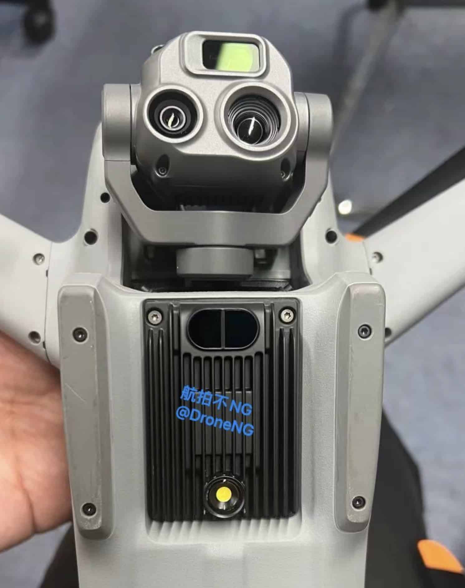 Front of the Matrice 3D showing its USB-C port and forward obstacle sensors.