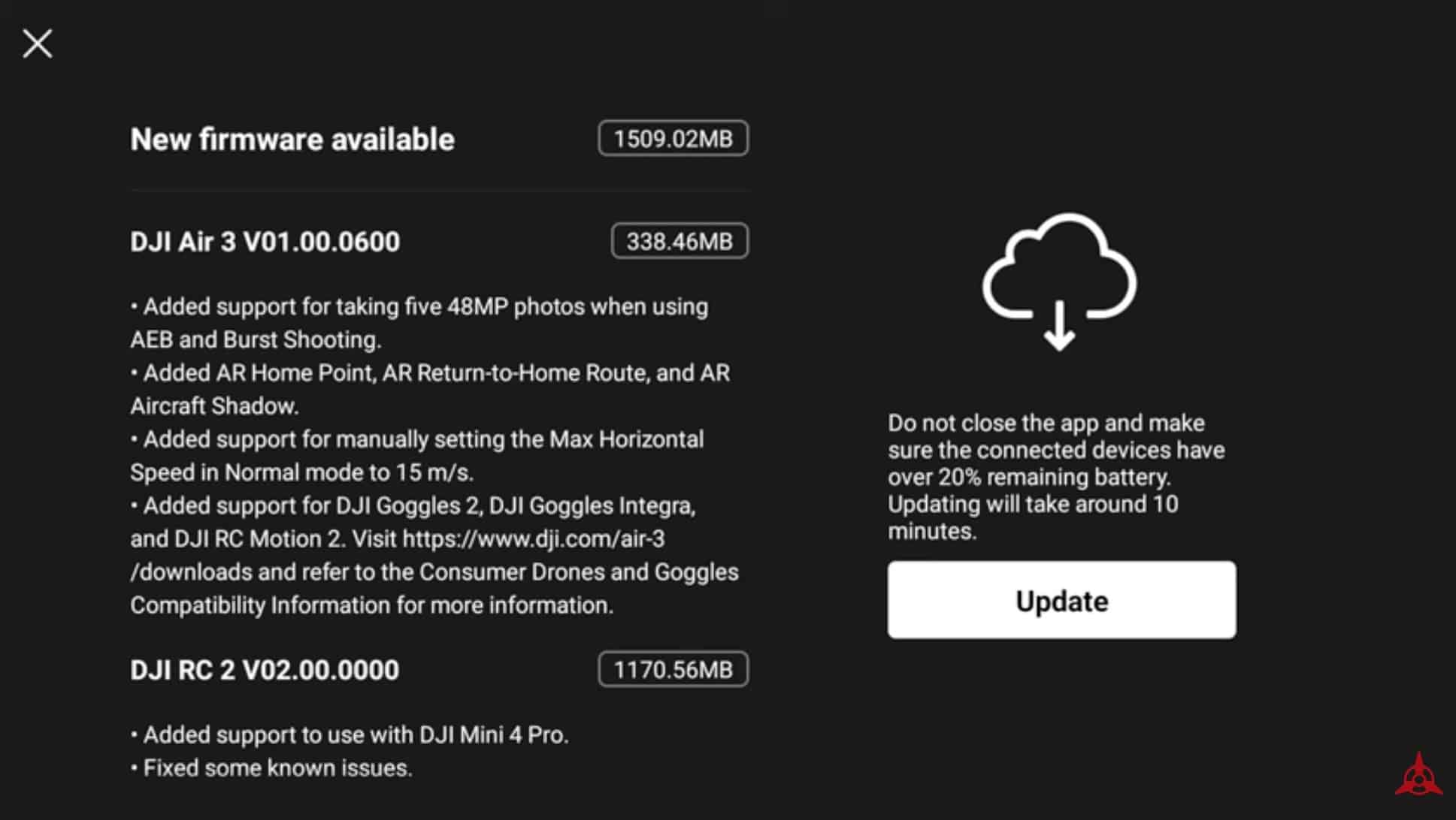 DJI Air 3 Firmware update 0600