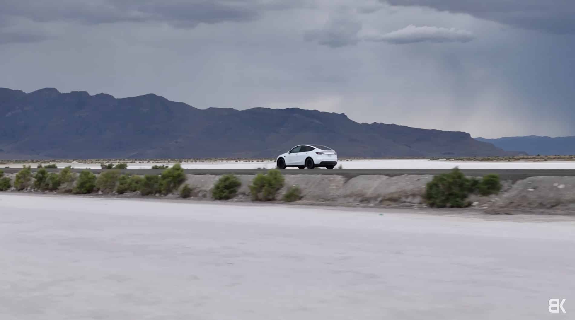 DJI Air 3 following a Tesla Model Y in Utah