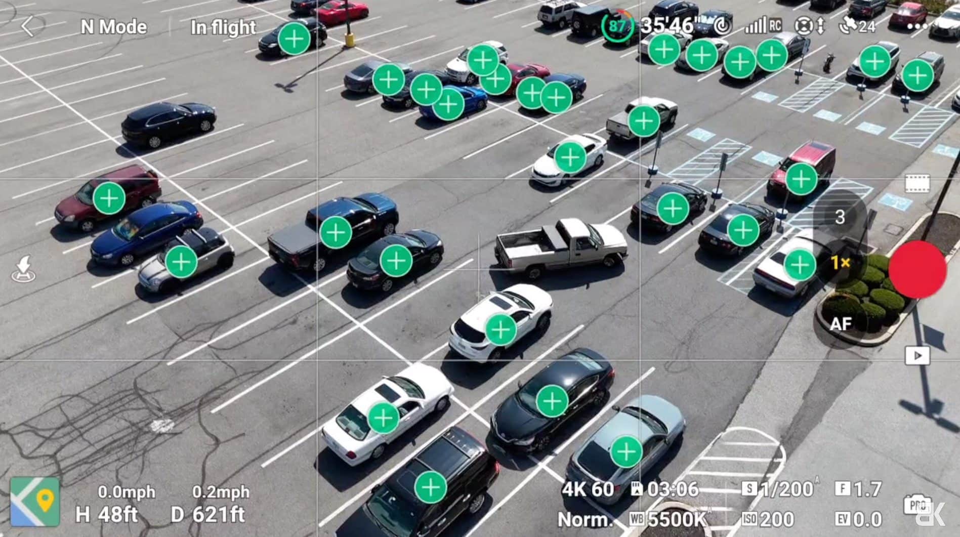 Subject scanning on the DJI Air 3 highlighting a trackable subject in the live feed.
