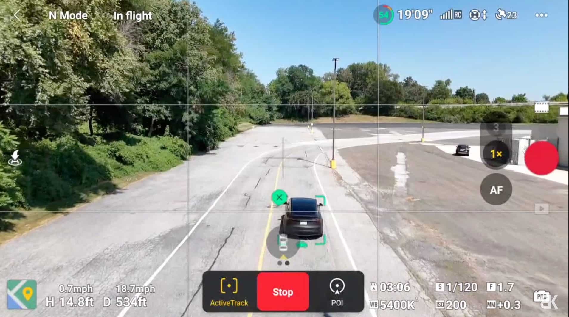 DJI Air 3 following a Tesla Model Y