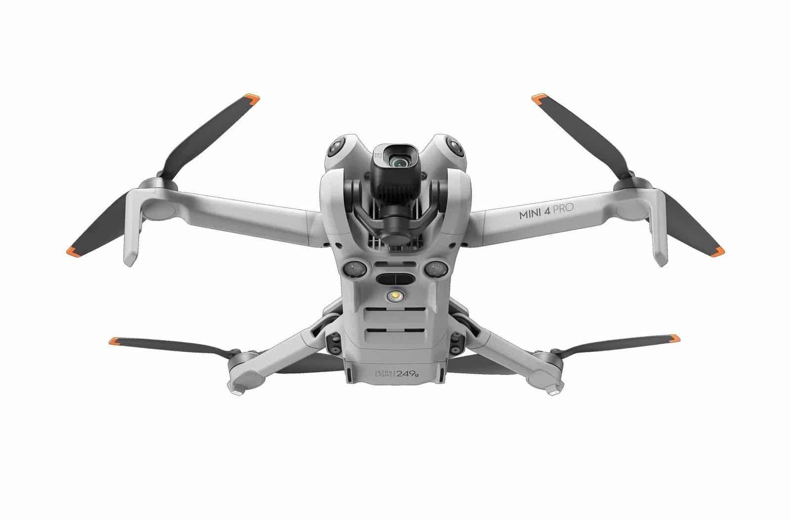 The DJI Mini 4 Pro shown with an Intelligent Flight Battery removed.