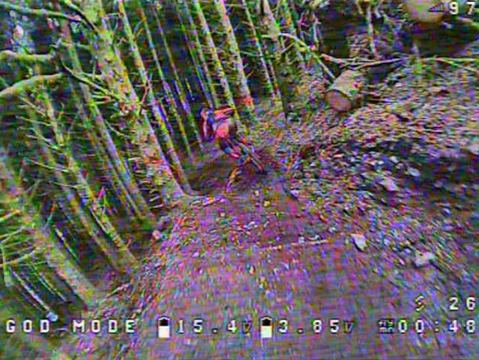 FPV drone view of Kade Edwards descending the Red Bull Hardline course in Wales.