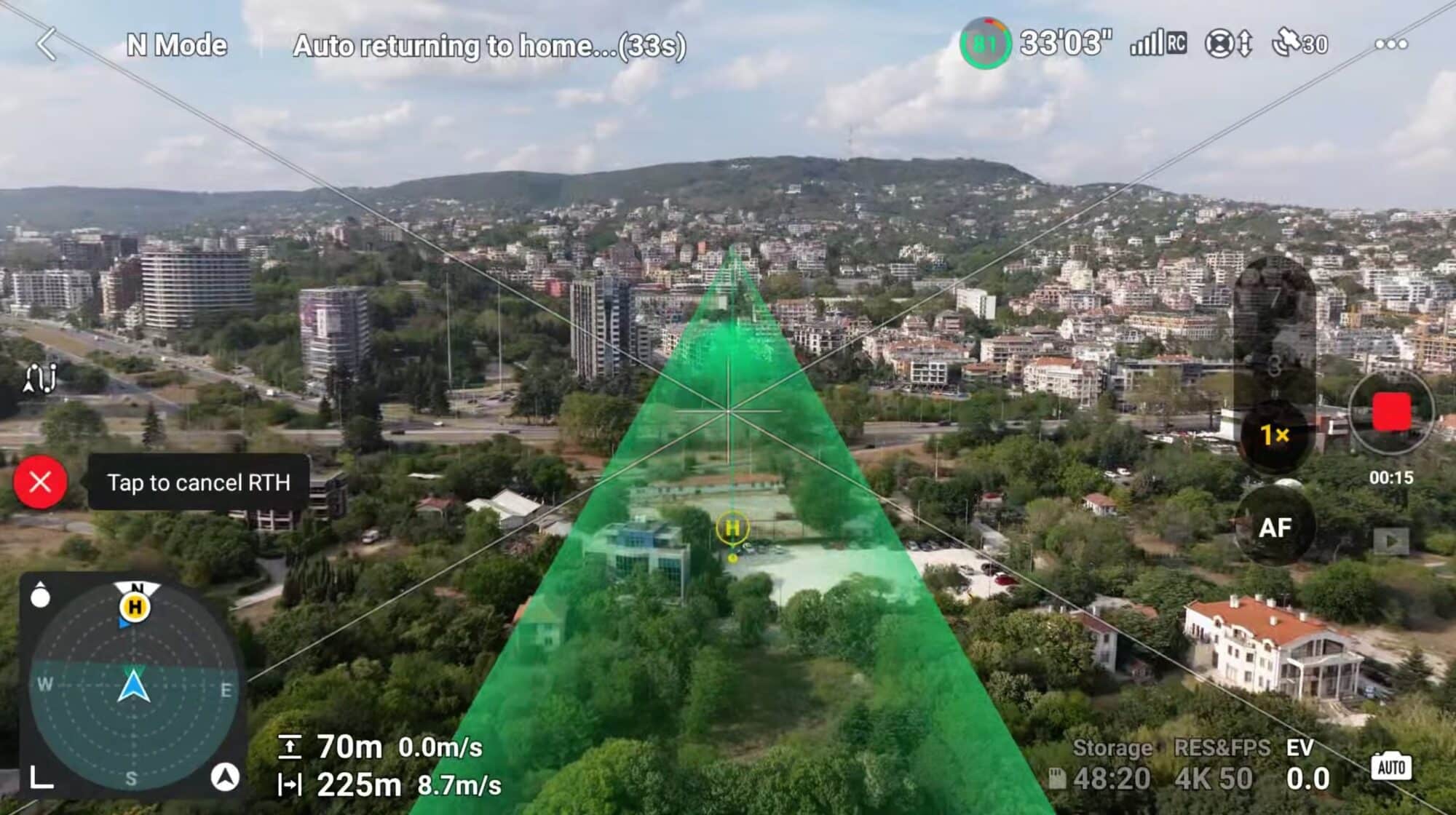 AR Return to Home drawing a green flight path back to the home point.