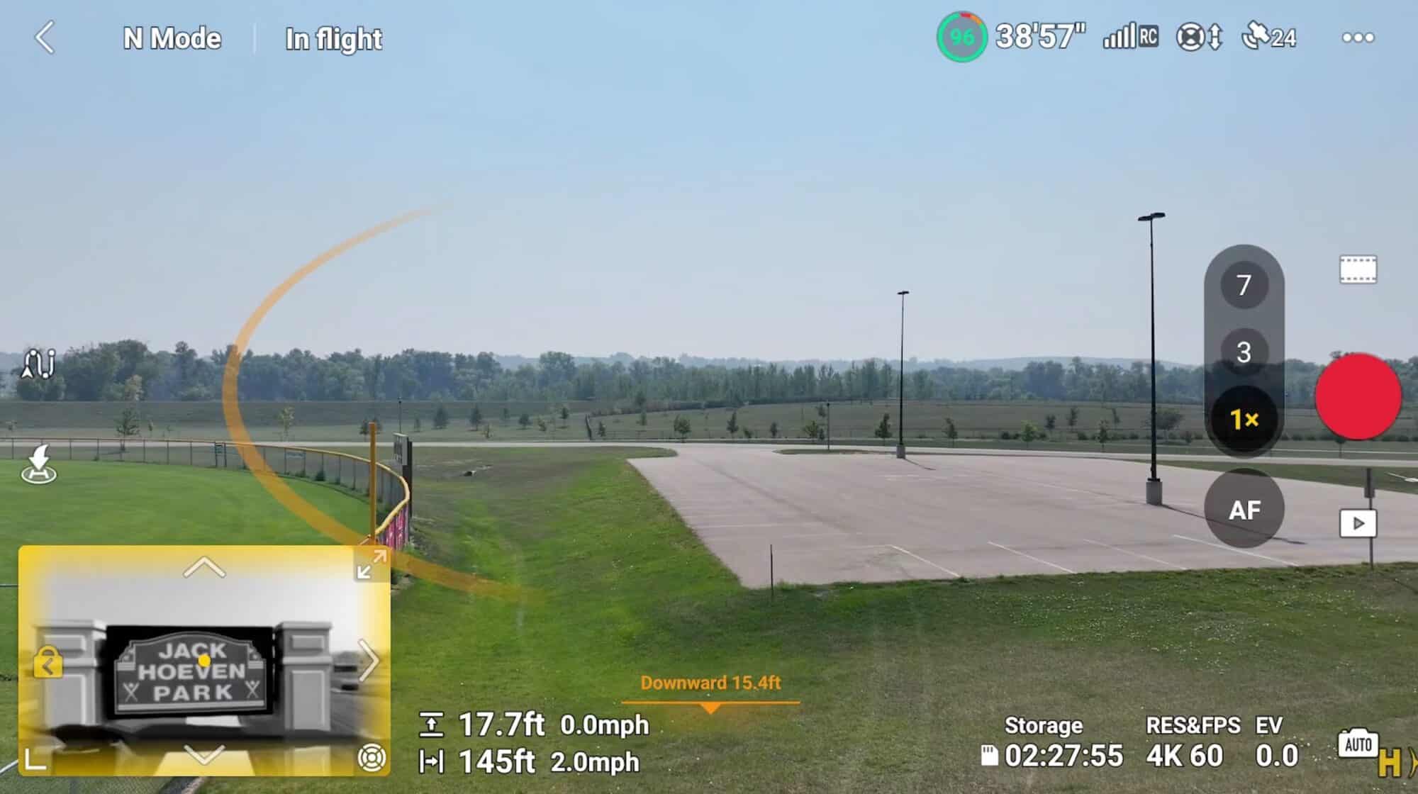 Camera settings showing 10-bit D-Log M recording on the Mavic 3 Pro tele camera.