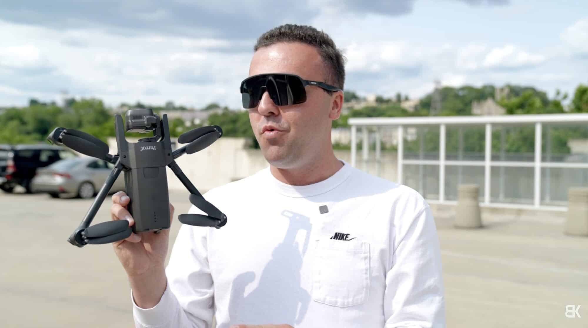 Hand launching the Parrot Anafi USA, which is rated IP53 for dust and water.