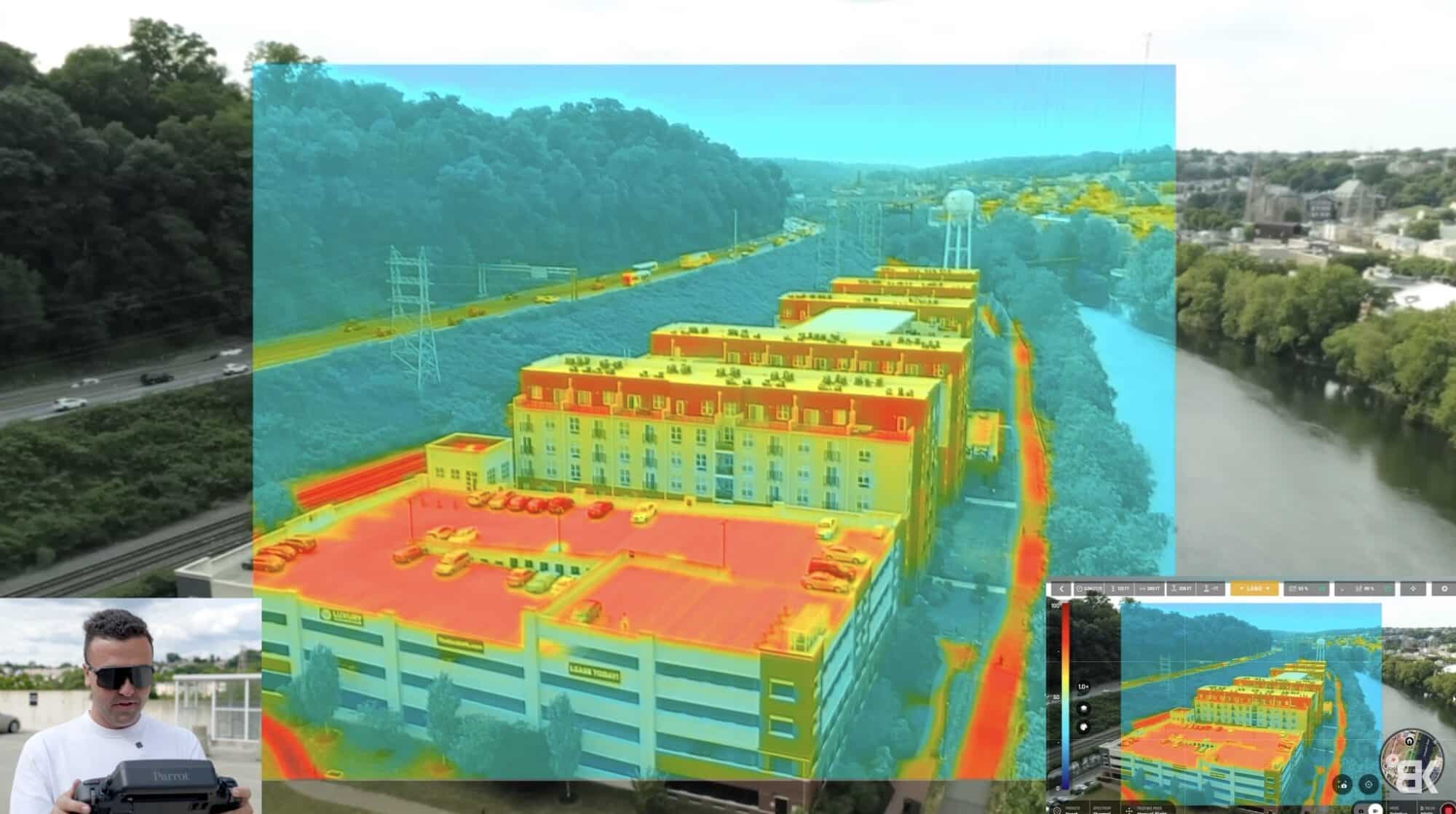 Thermal overlay from the Anafi USA blending heat data onto the color image.