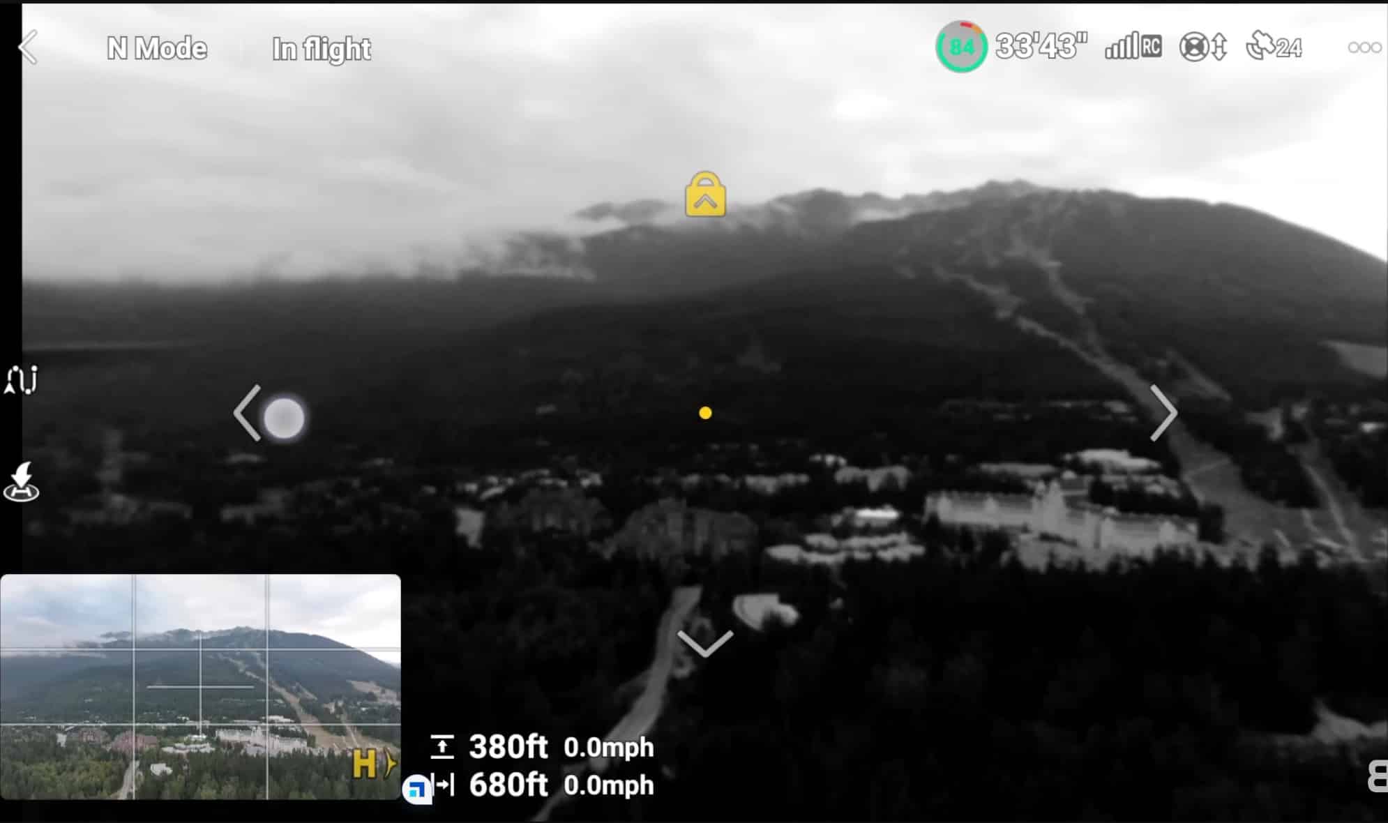 Screenshot of the Vision Assist view feeding the rear obstacle-avoidance camera to the pilot.