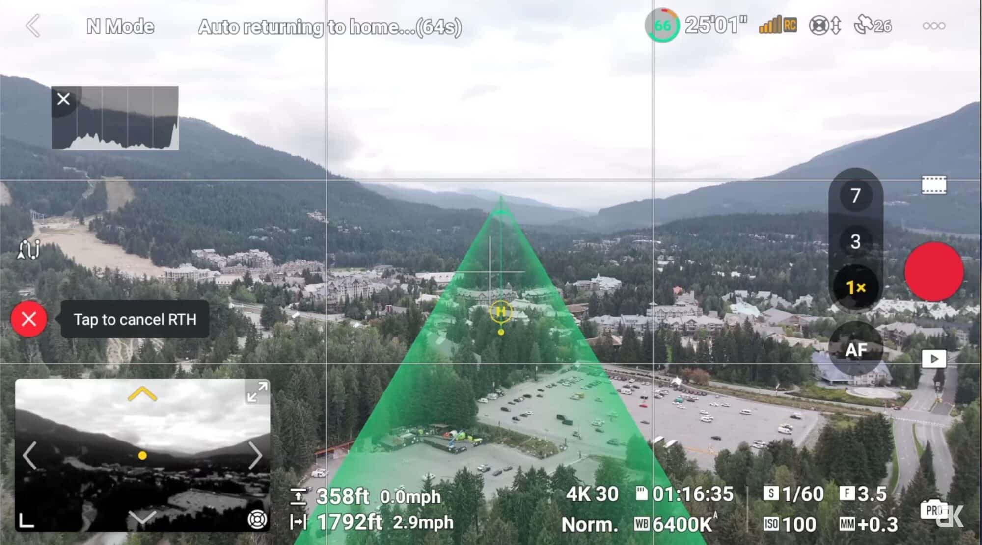 Screenshot of the AR Return to Home route drawn over the live camera view.