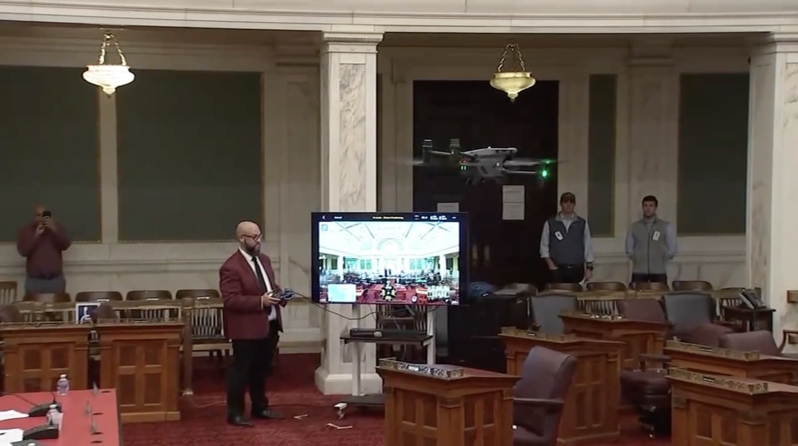 At a recent demonstration held inside the council chambers, the committee on public safety was presented with a detailed overview of the DJI Matrice 30 drone's capabilities.