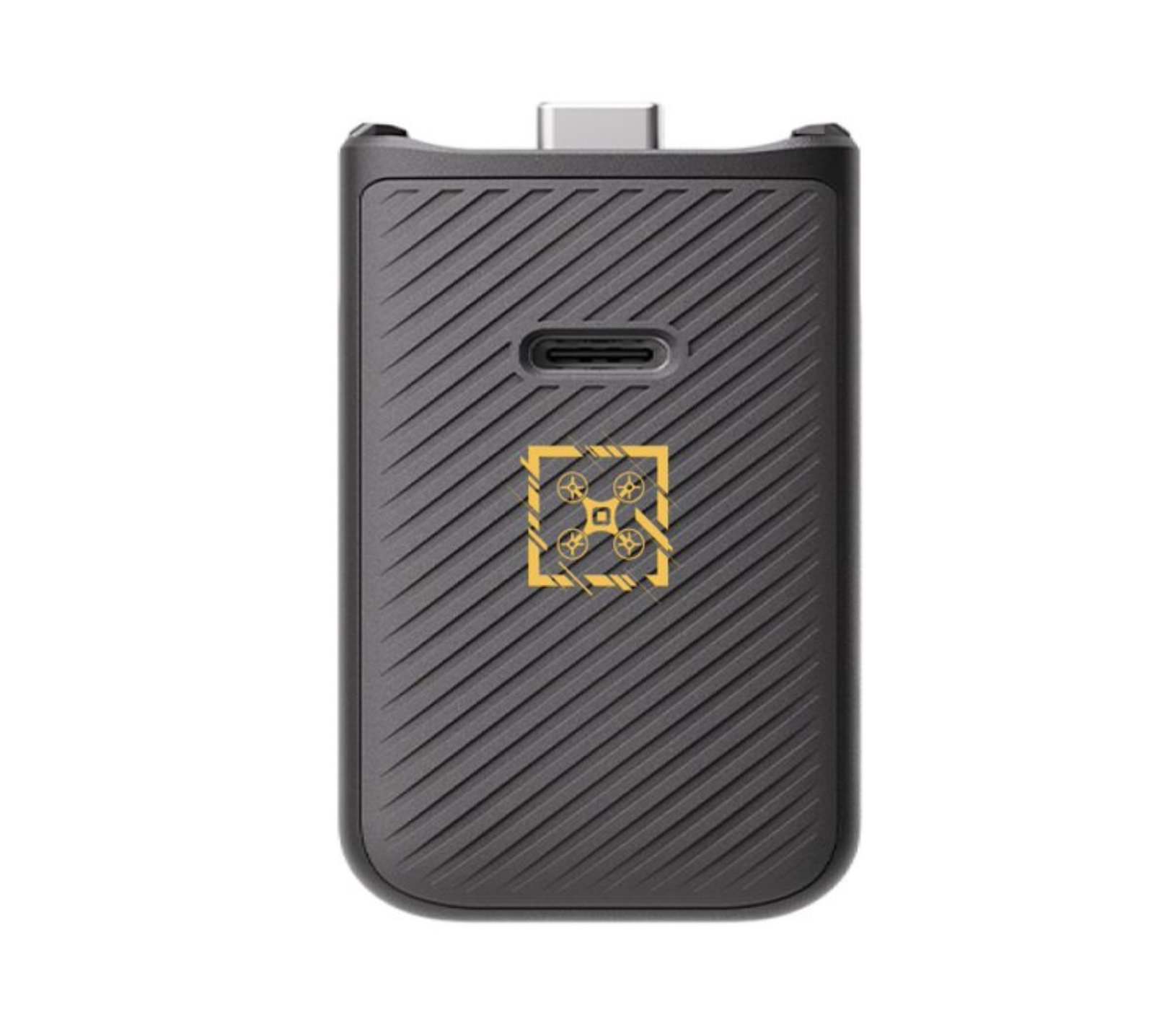 The DJI Osmo Pocket 3 camera with an extra battery grip attached to extend its battery life.