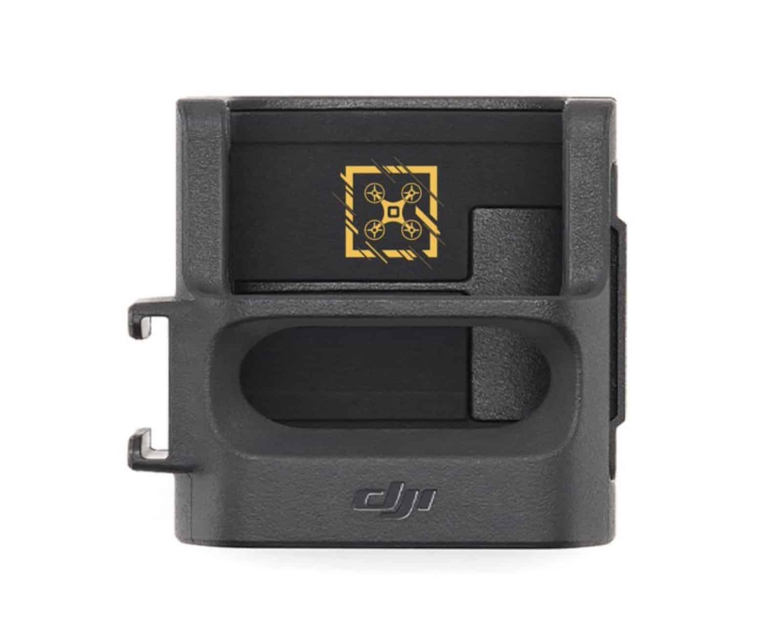 The DJI Osmo Pocket 3 camera with grip/mount for accessories.