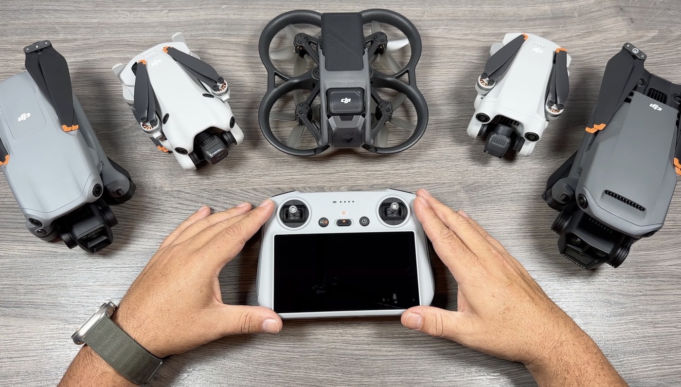 A DJI RC controller held up to show the built-in display Shawn recommends.