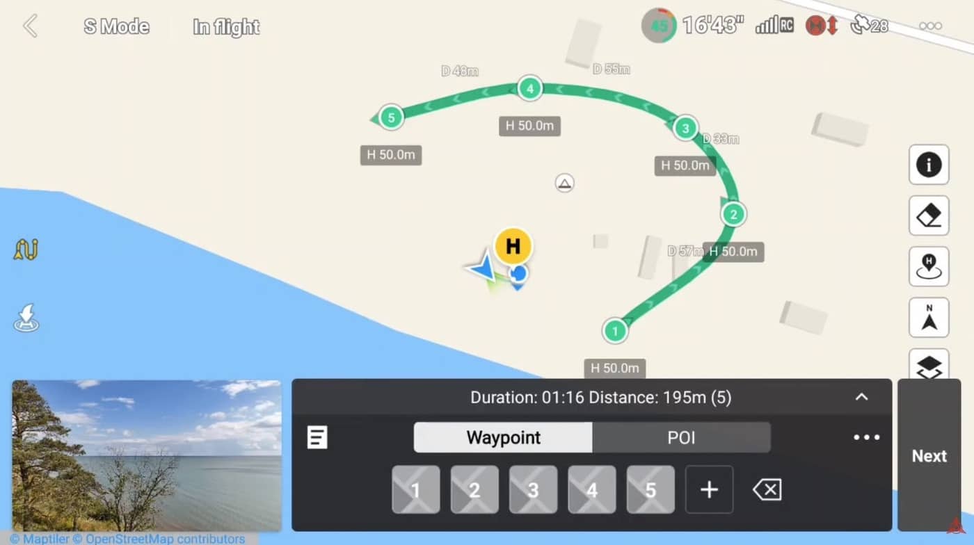 A waypoint route plotted so the drone can repeat the same flight path exactly.