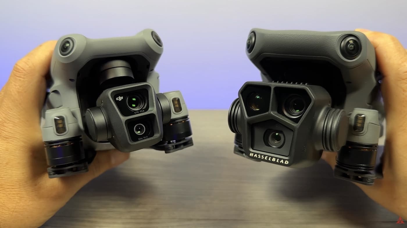 The DJI Mavic 3 next to the smaller DJI Air 3 for a size comparison.