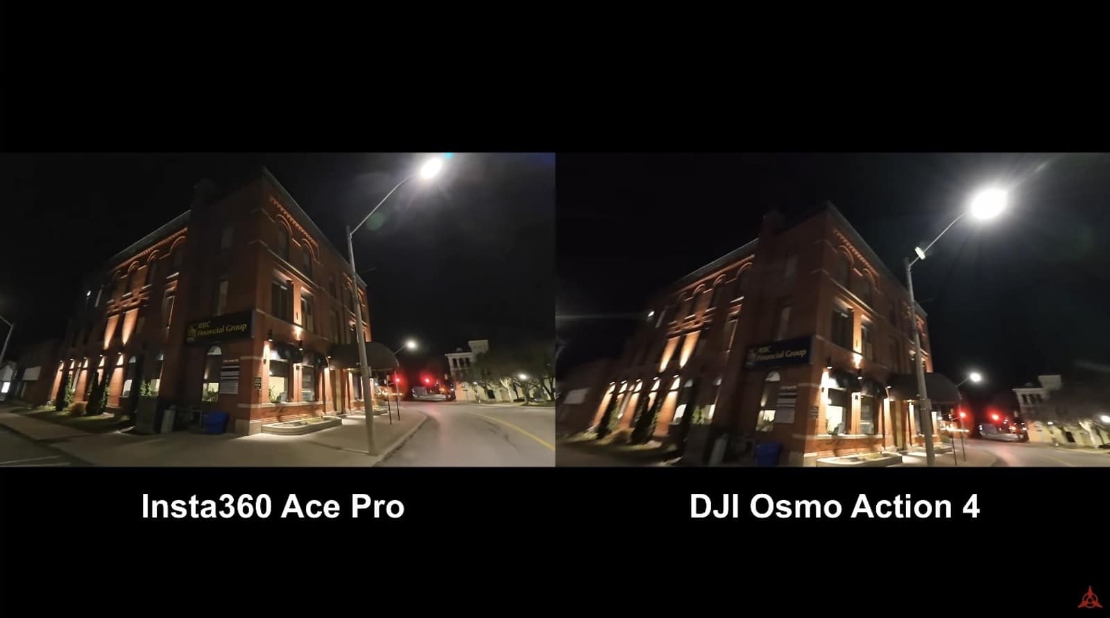 Low-light comparison against the DJI Osmo Action 4 and the GoPro Hero 12 Black.