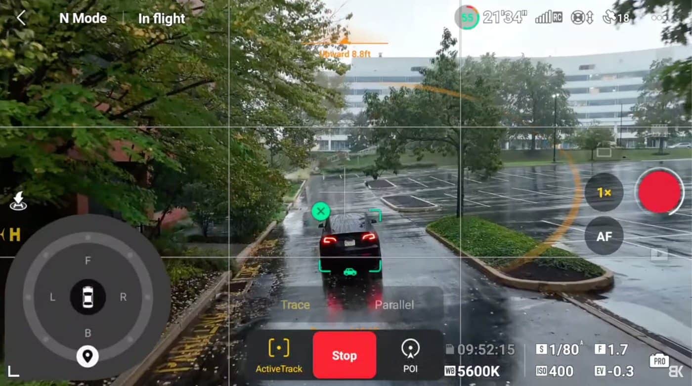 The Touch Trace interface used to reposition the Mini 4 Pro mid-flight.