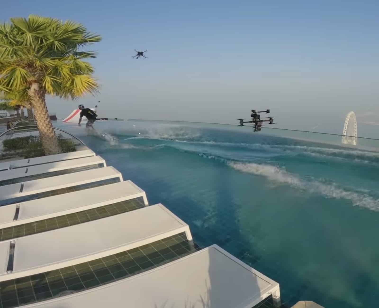 Brian Grubb's canopy ride down to the beach after the jump.
