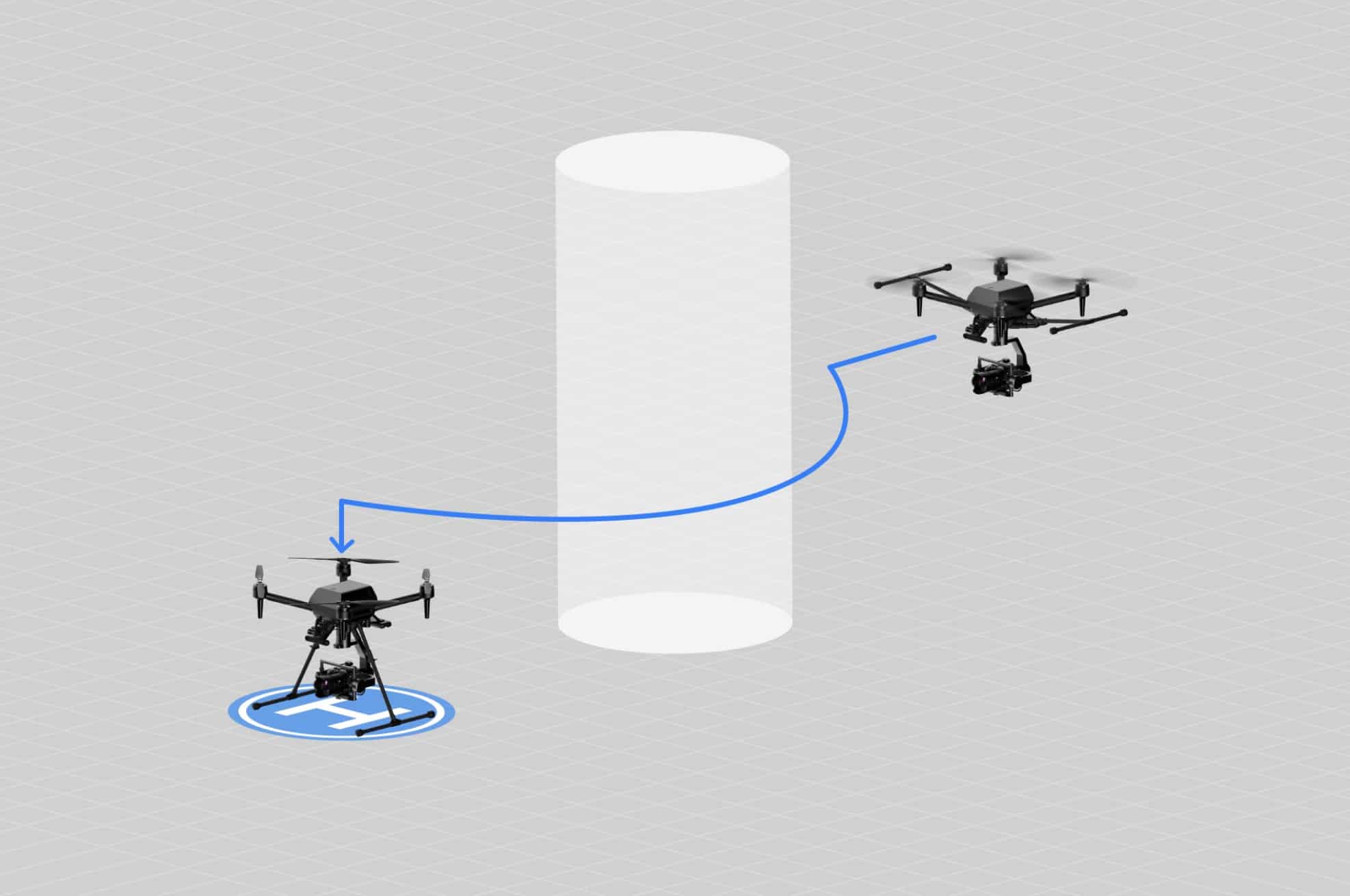 Diagram showing the Airpeak S1 routing around an obstacle during return to home.