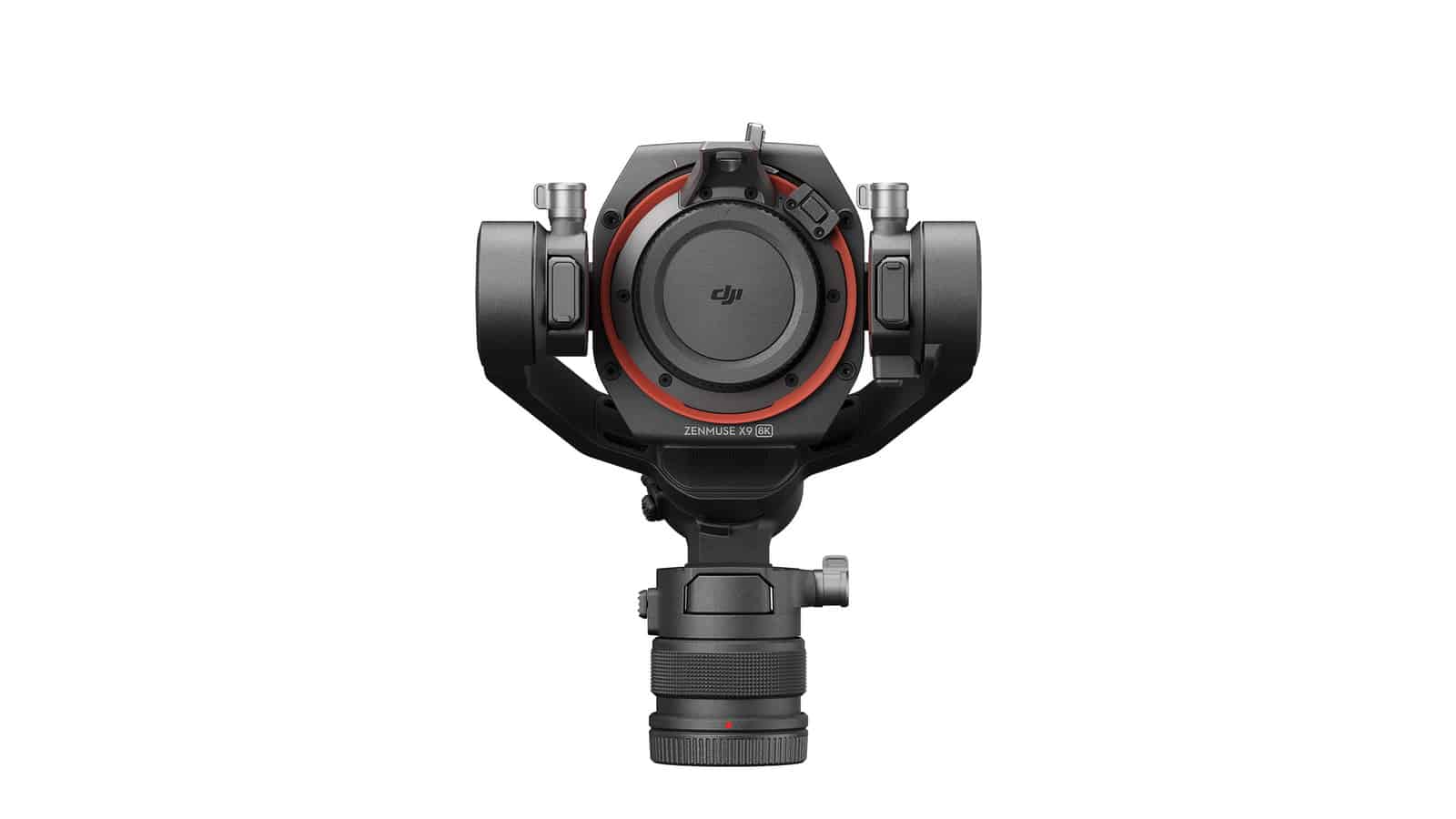 Zenmuse X9-8K gimbal camera viewed head-on from the front.
