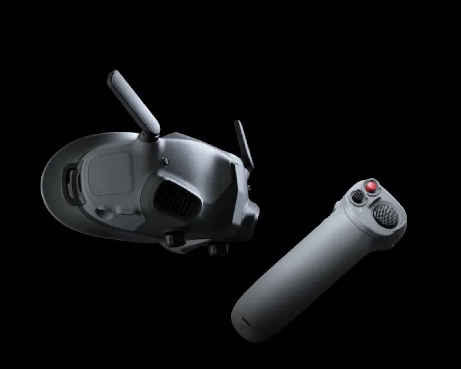 DJI FPV goggles and the DJI Motion Controller shown on a black background.