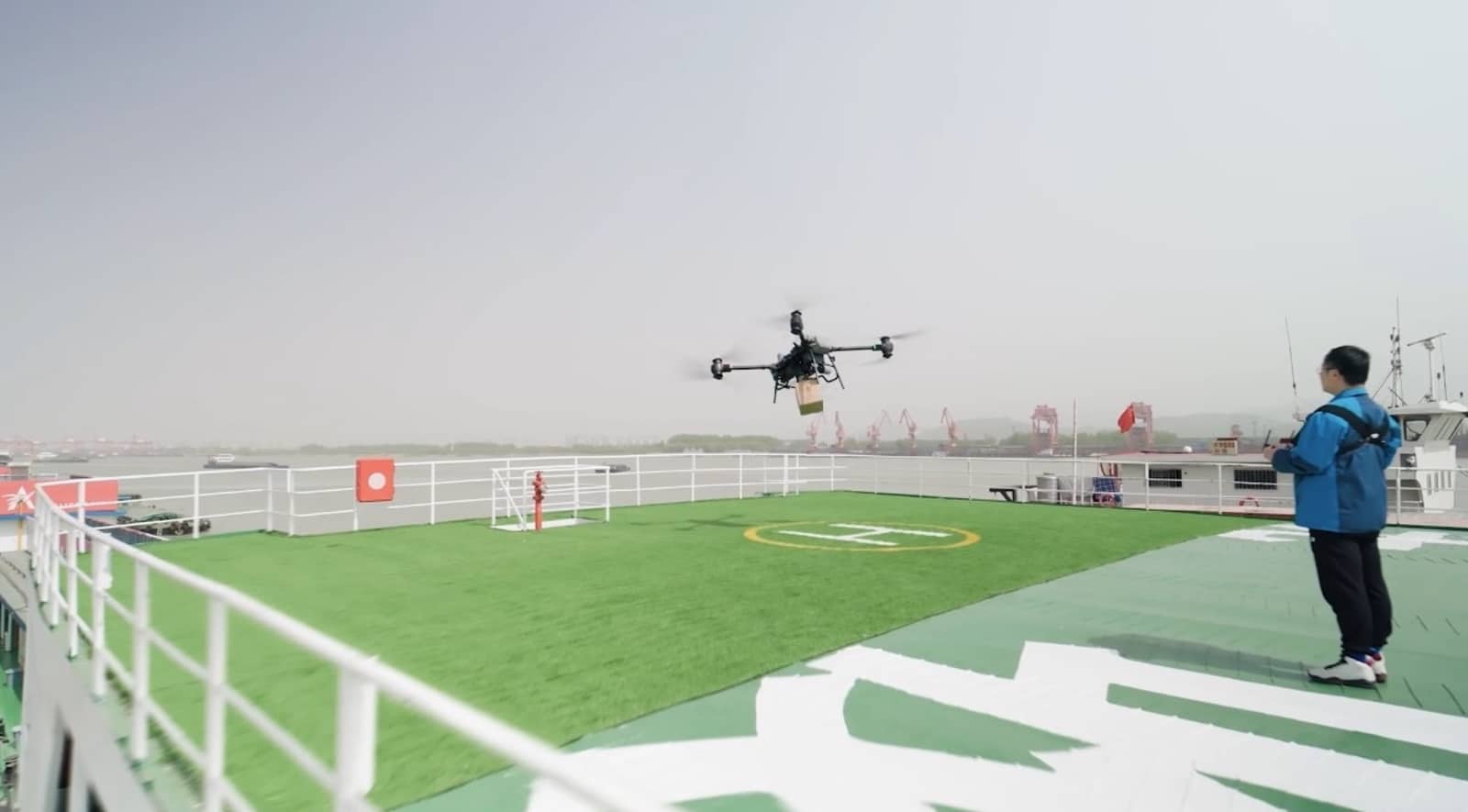 DJI FlyCart 30 heavy-lift delivery drone shown with its cargo and winch modes.