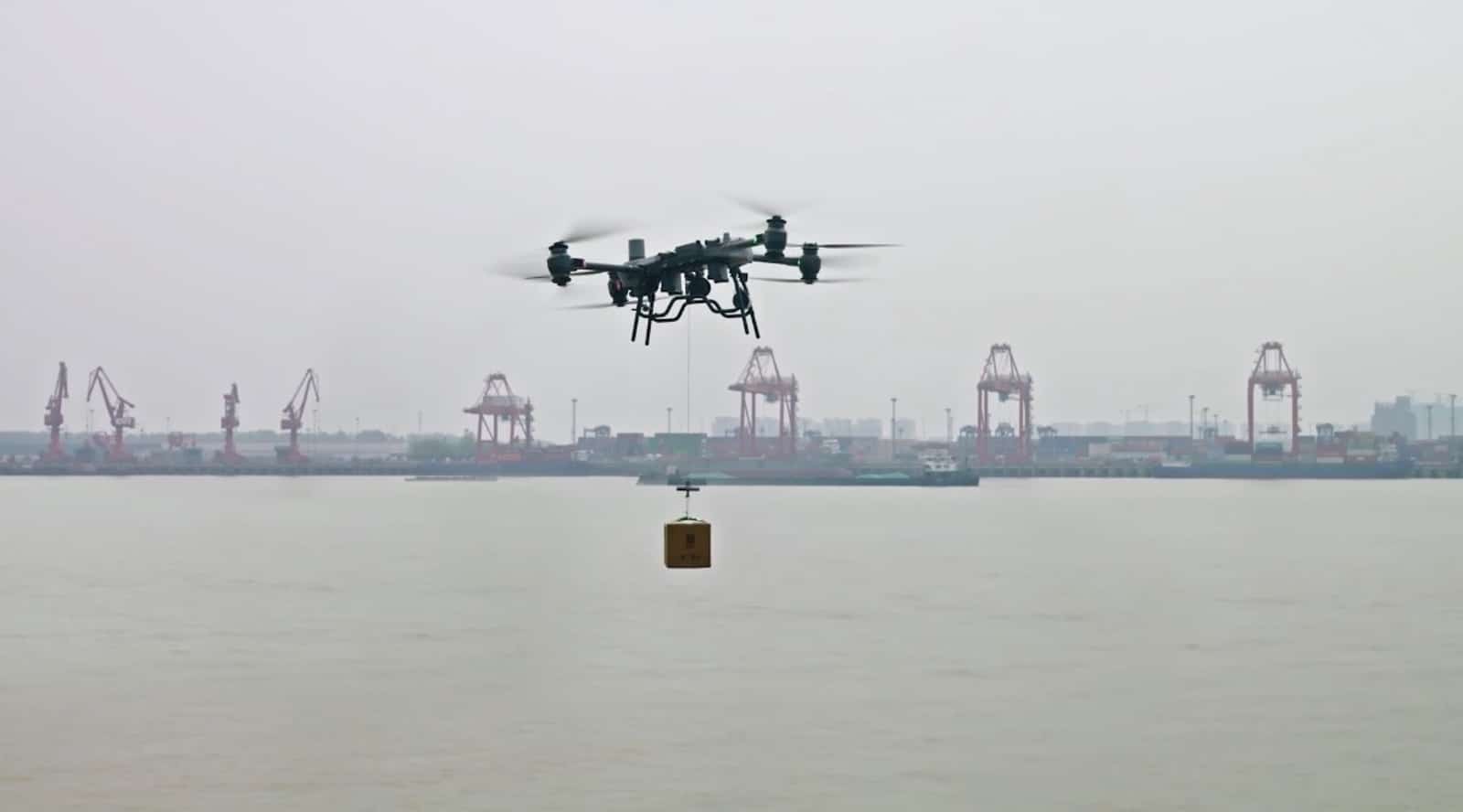 The DJI FlyCart 30 pictured in the discussion of its winch-based delivery mode.