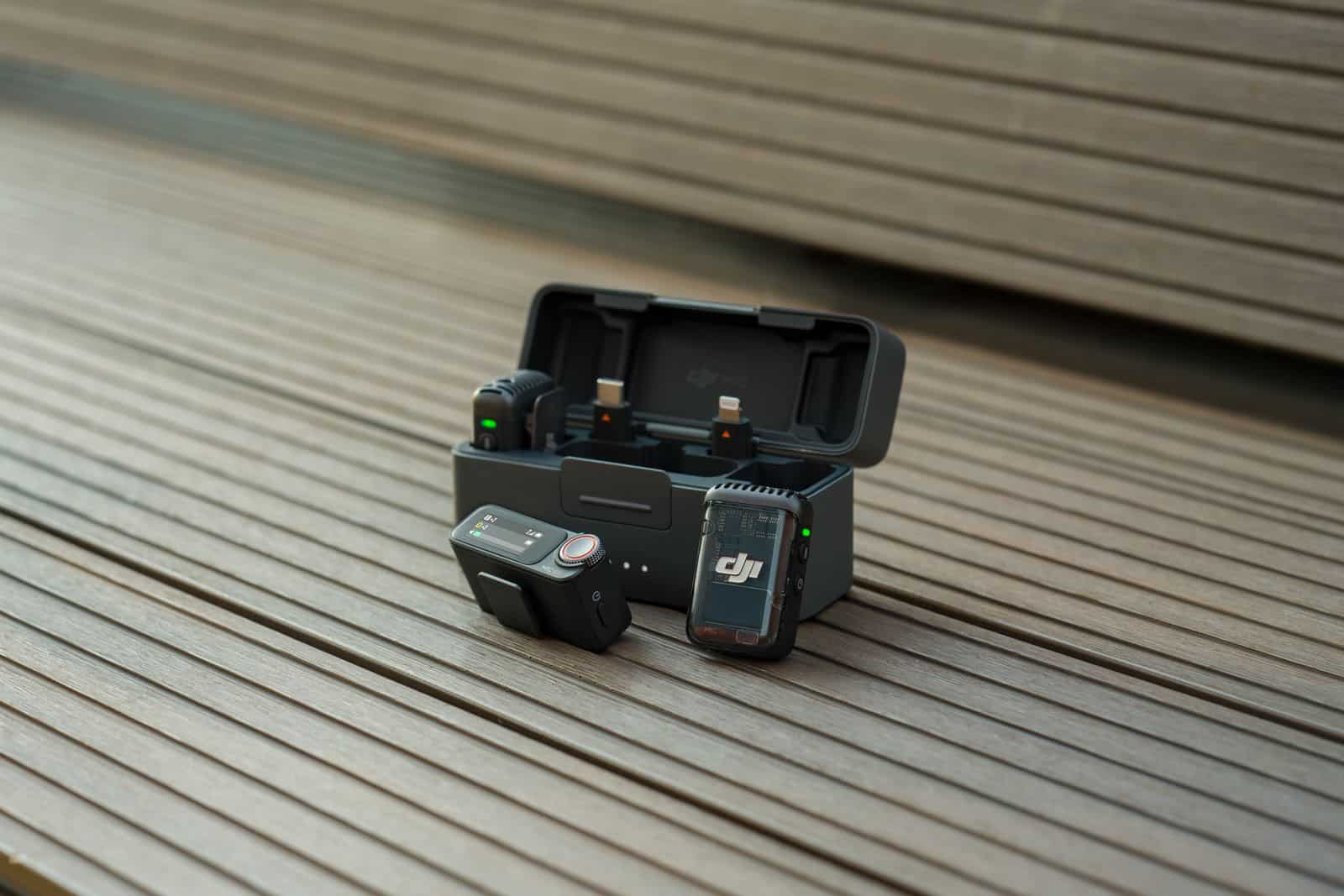 DJI Mic 2 transmitter and receiver, rated for 820 feet (250 meters) of range.