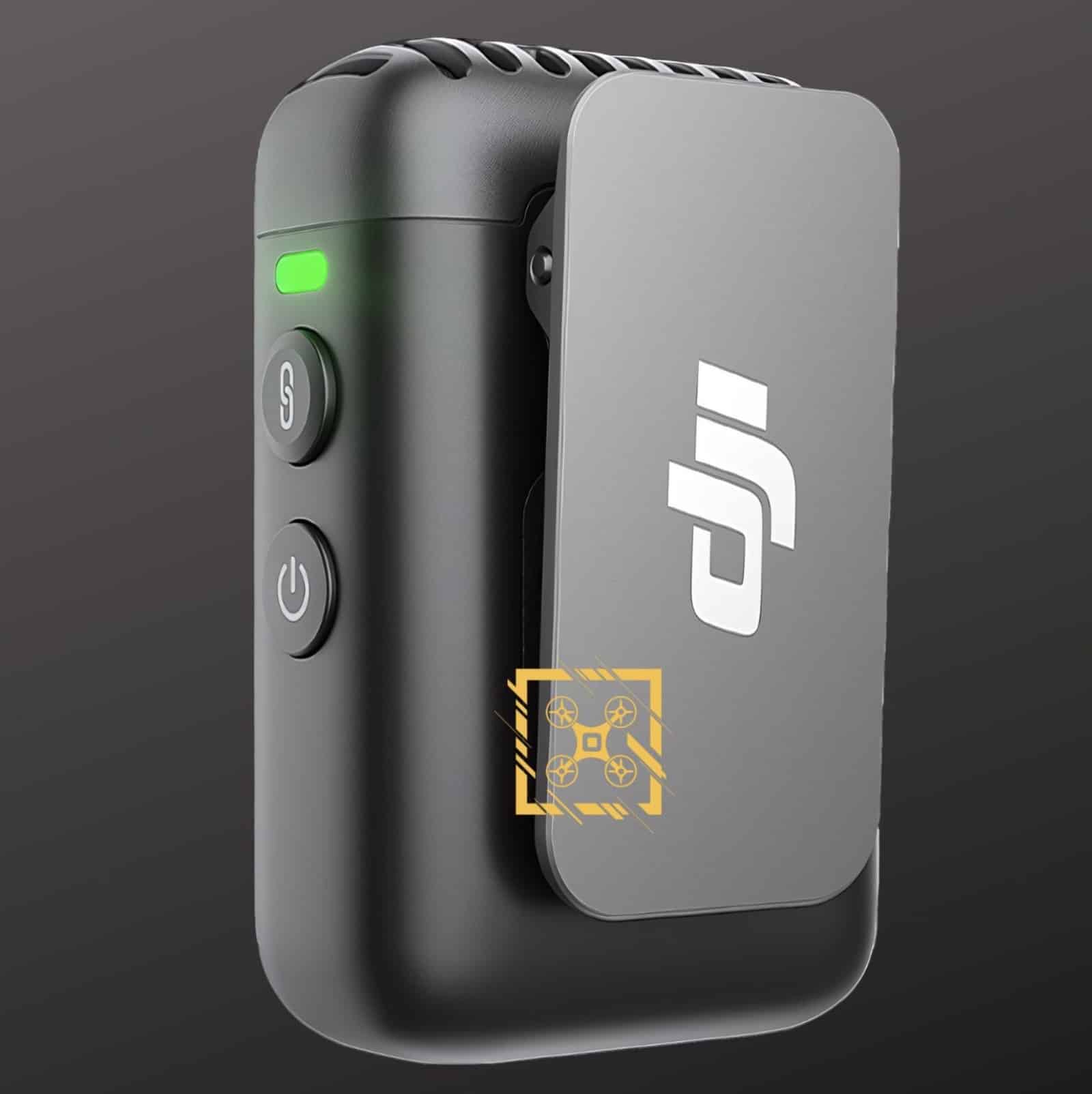 The DJI Mic 2 receiver with its status displays and MIC FX scroll wheel.