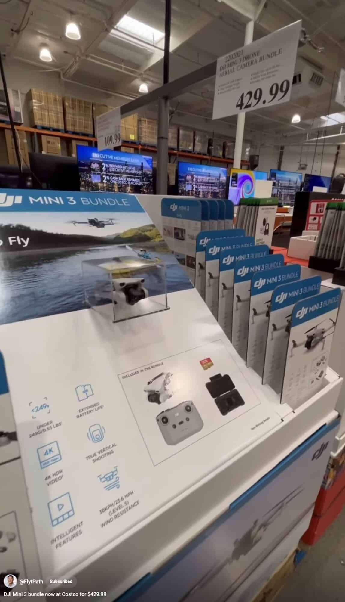 Costco promotion for the DJI Mini 3 drone and accessory bundle at $429.
