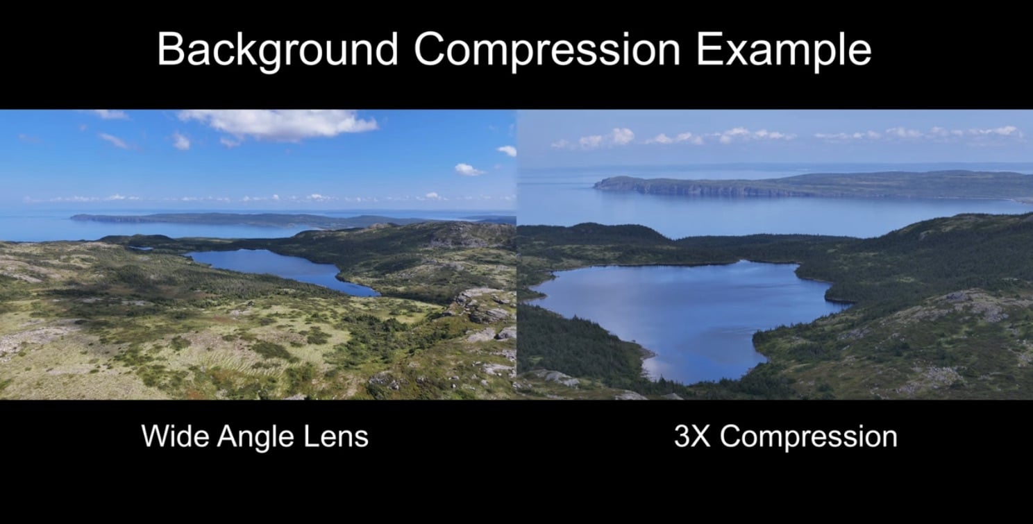 Wide-angle and 3x telephoto framing compared on the DJI Air 3.