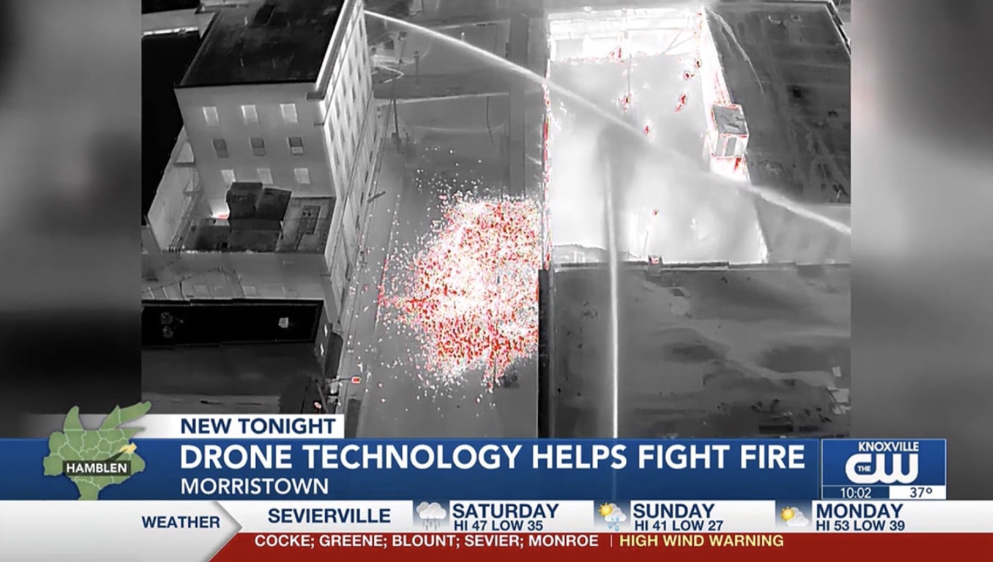 Aerial drone view that helped Morristown firefighters pinpoint hidden hot spots.