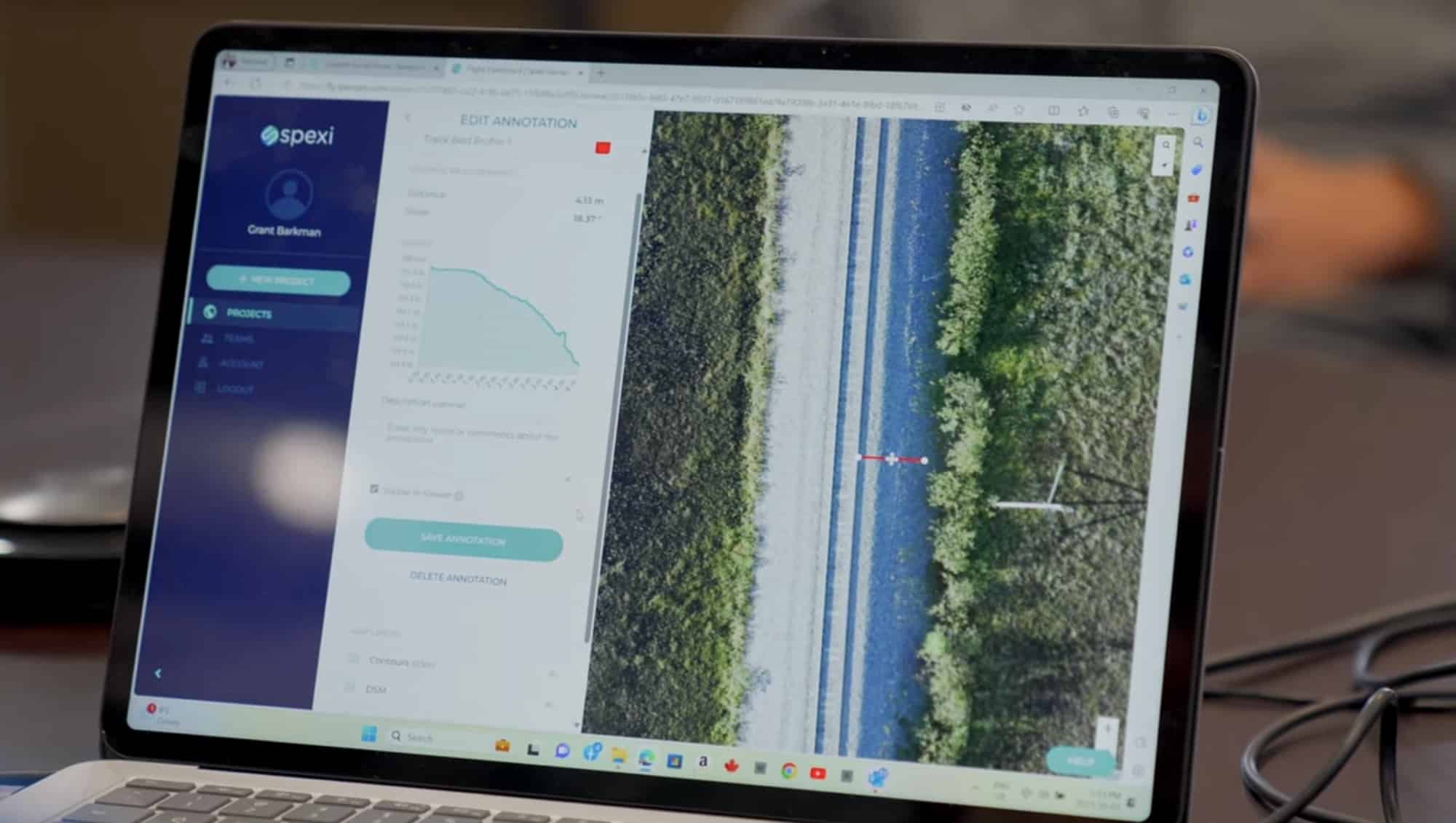 Drone taking off for an automated TrackSense inspection run along the rails.